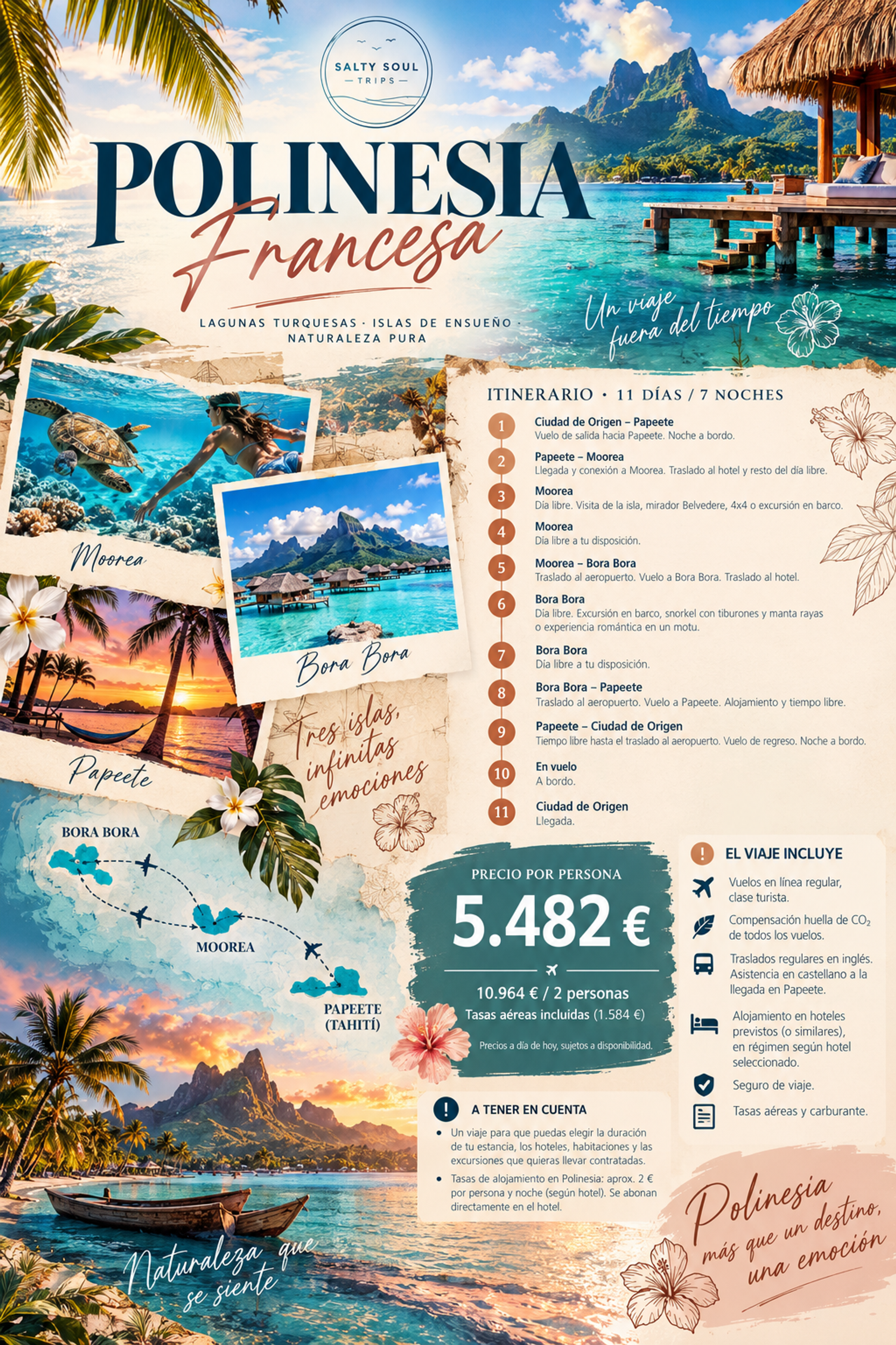 Paquete turístico de Polinesia Francesa de 11 días con SaltySoulTrips, visitando Tahití, Moorea y Bora Bora, desde 5.482 € por persona.  Copiar