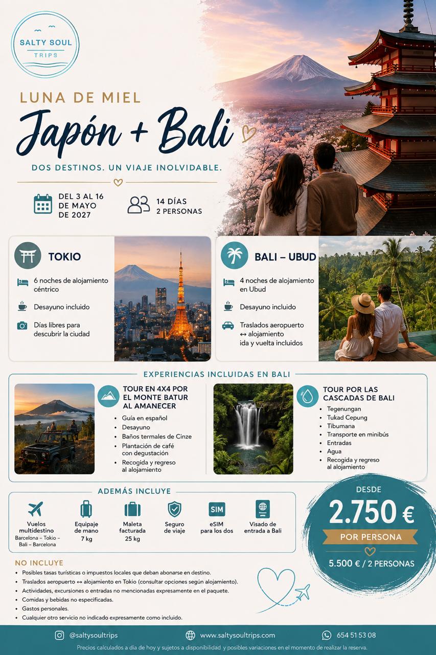 Flyer del viaje a Japón + Bali