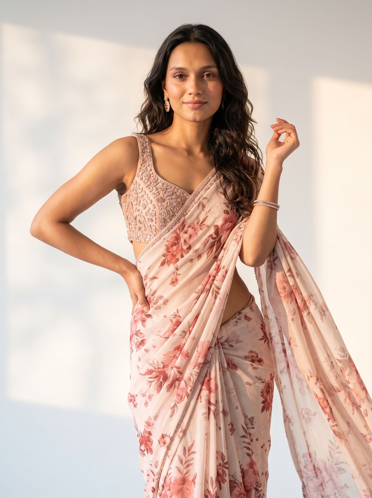 Soft Rose Floral Saree