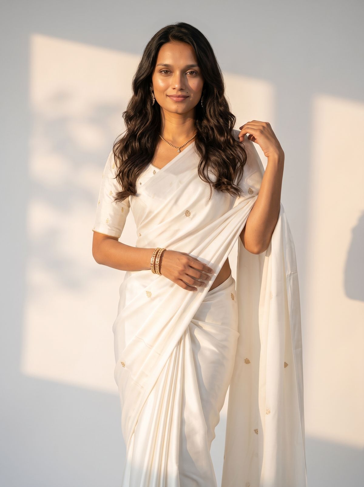 Moon White Satin Saree