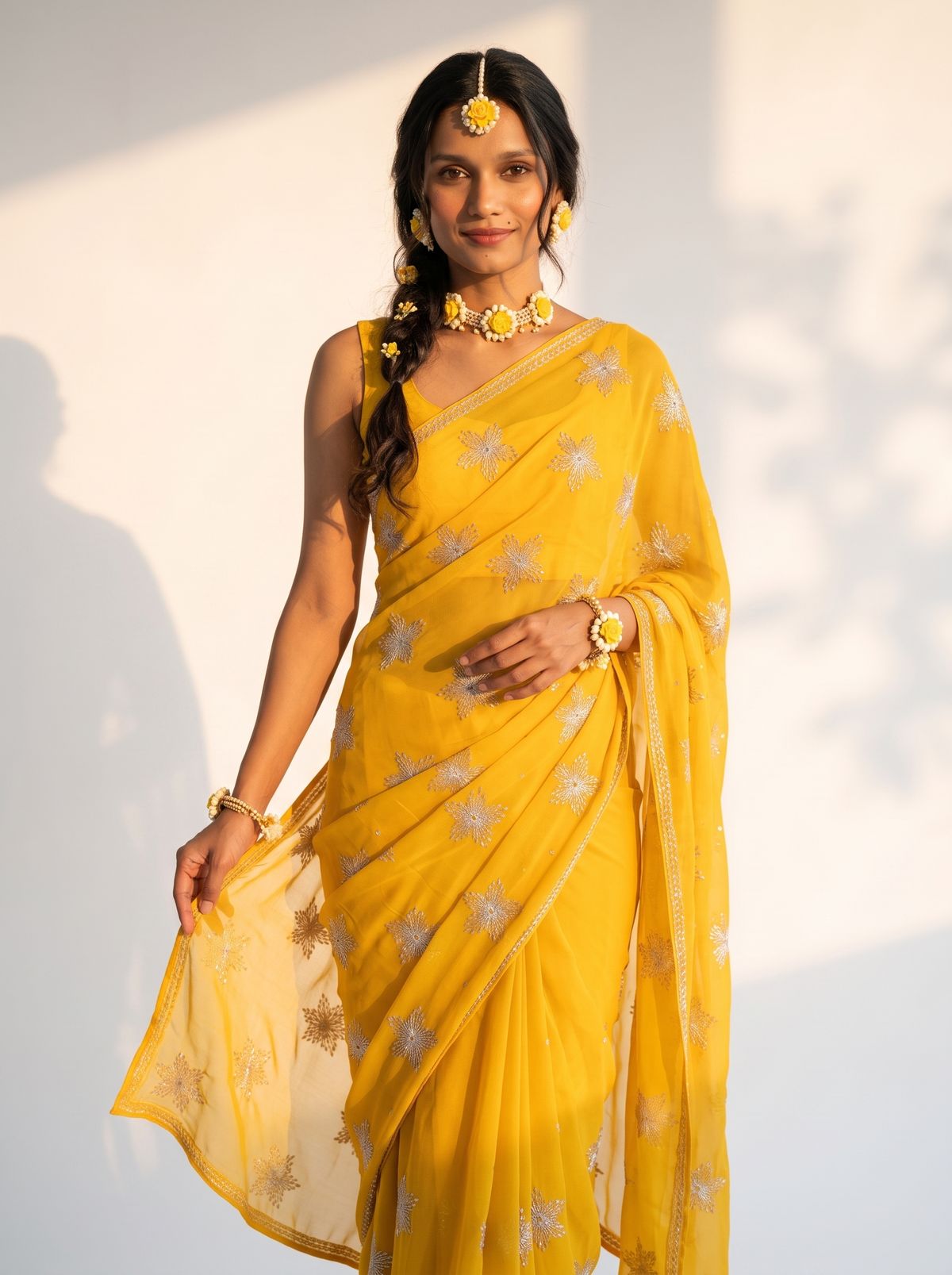Yellow Embroidered Saree