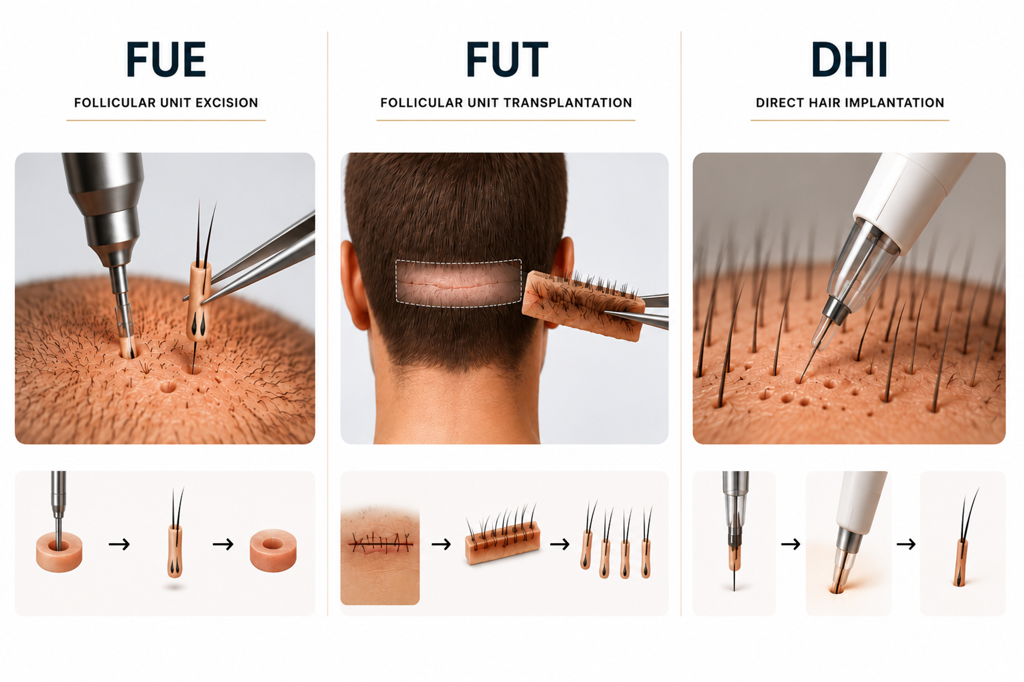 FUE, FUT och DHI – vad är egentligen skillnaden?