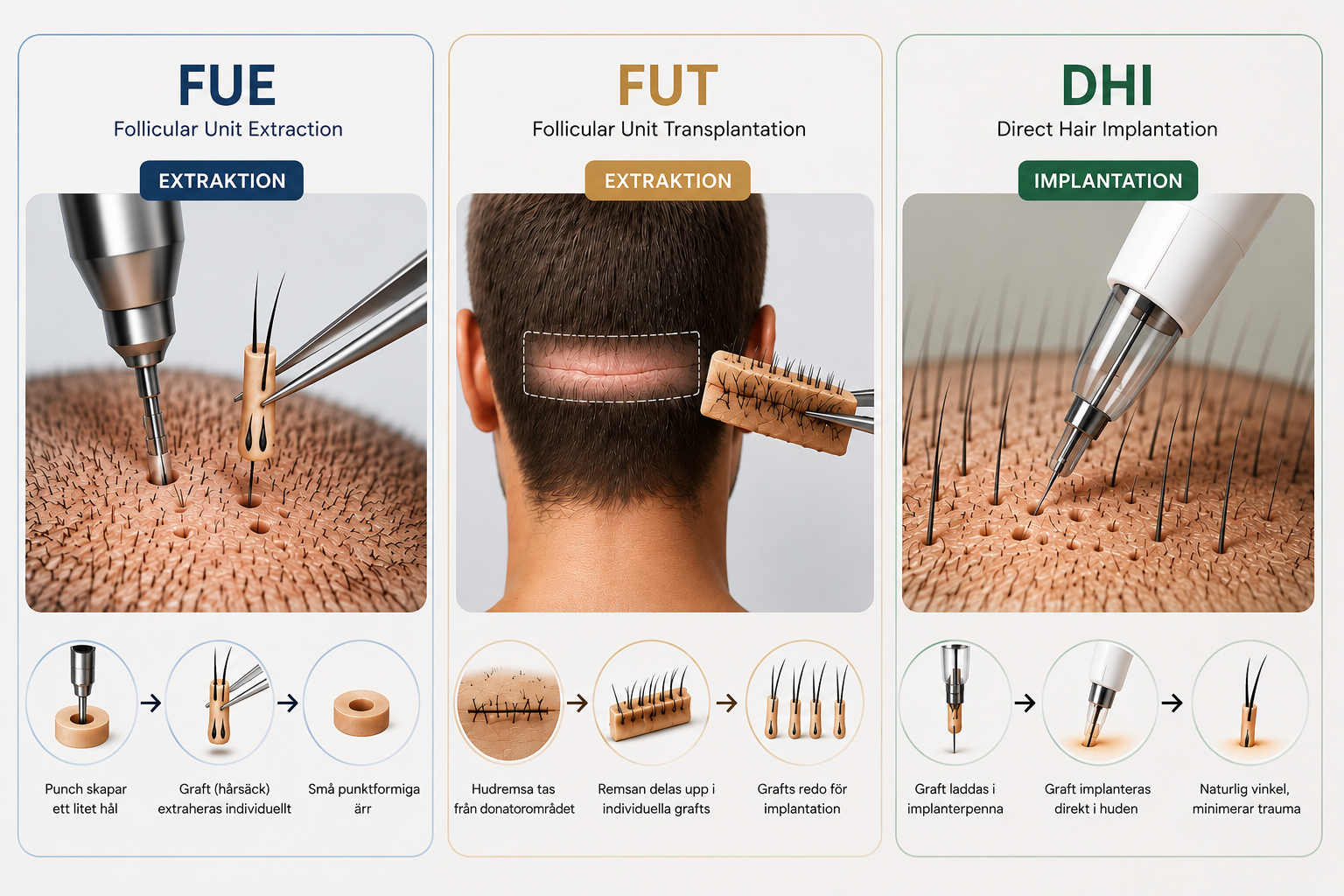 FUE, FUT och DHI – vad är egentligen skillnaden?