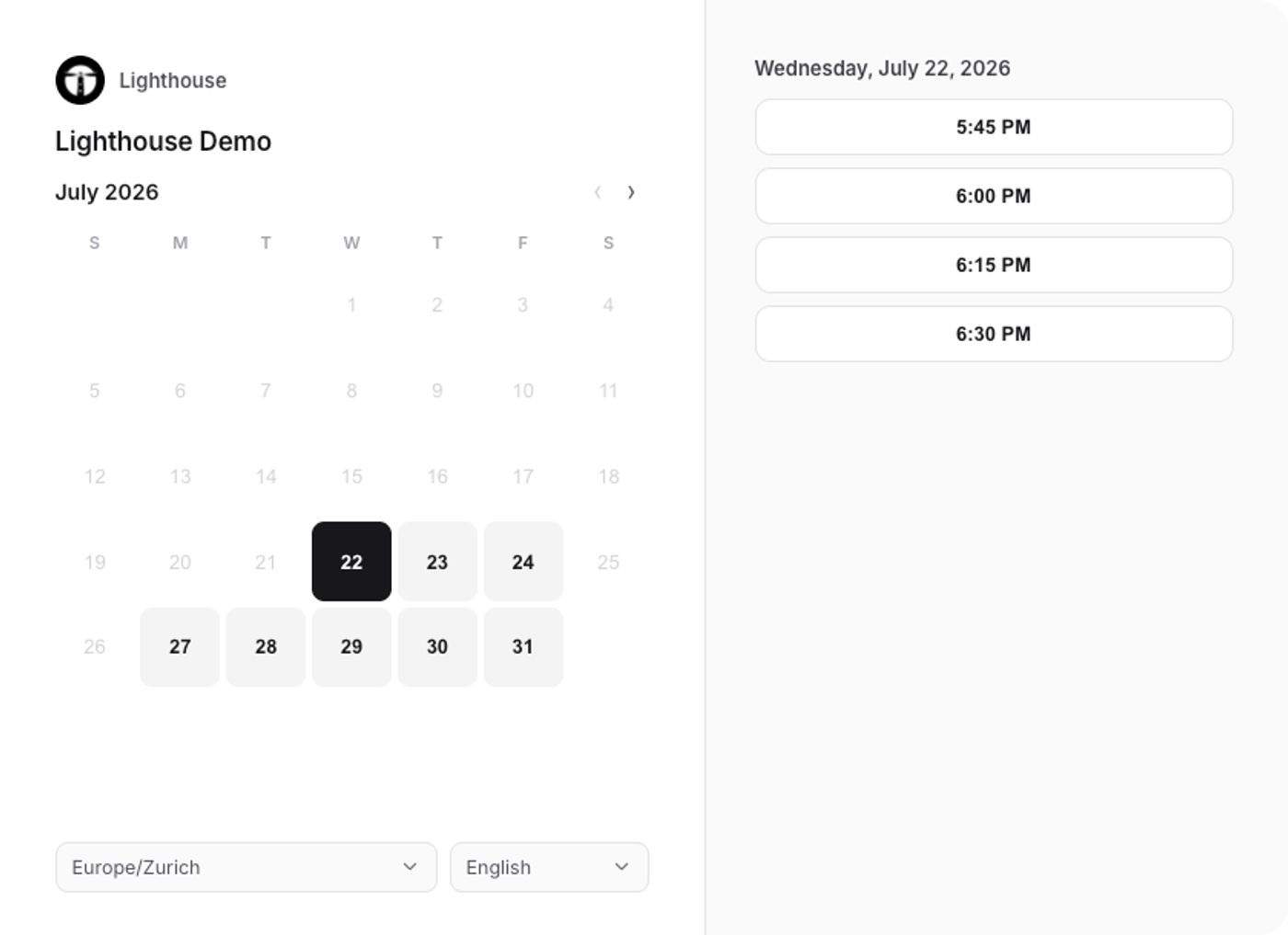 The scheduling page in Lighthouse