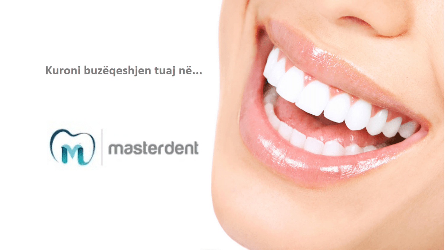 Advert photo of a person smiling for Master Dent