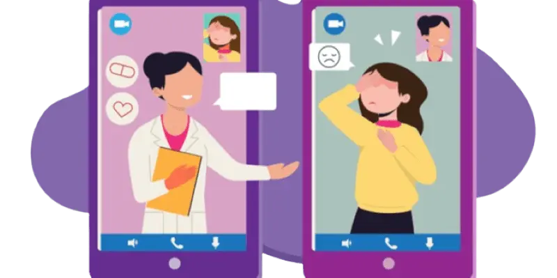 Image of doctor communicating with patient in video call