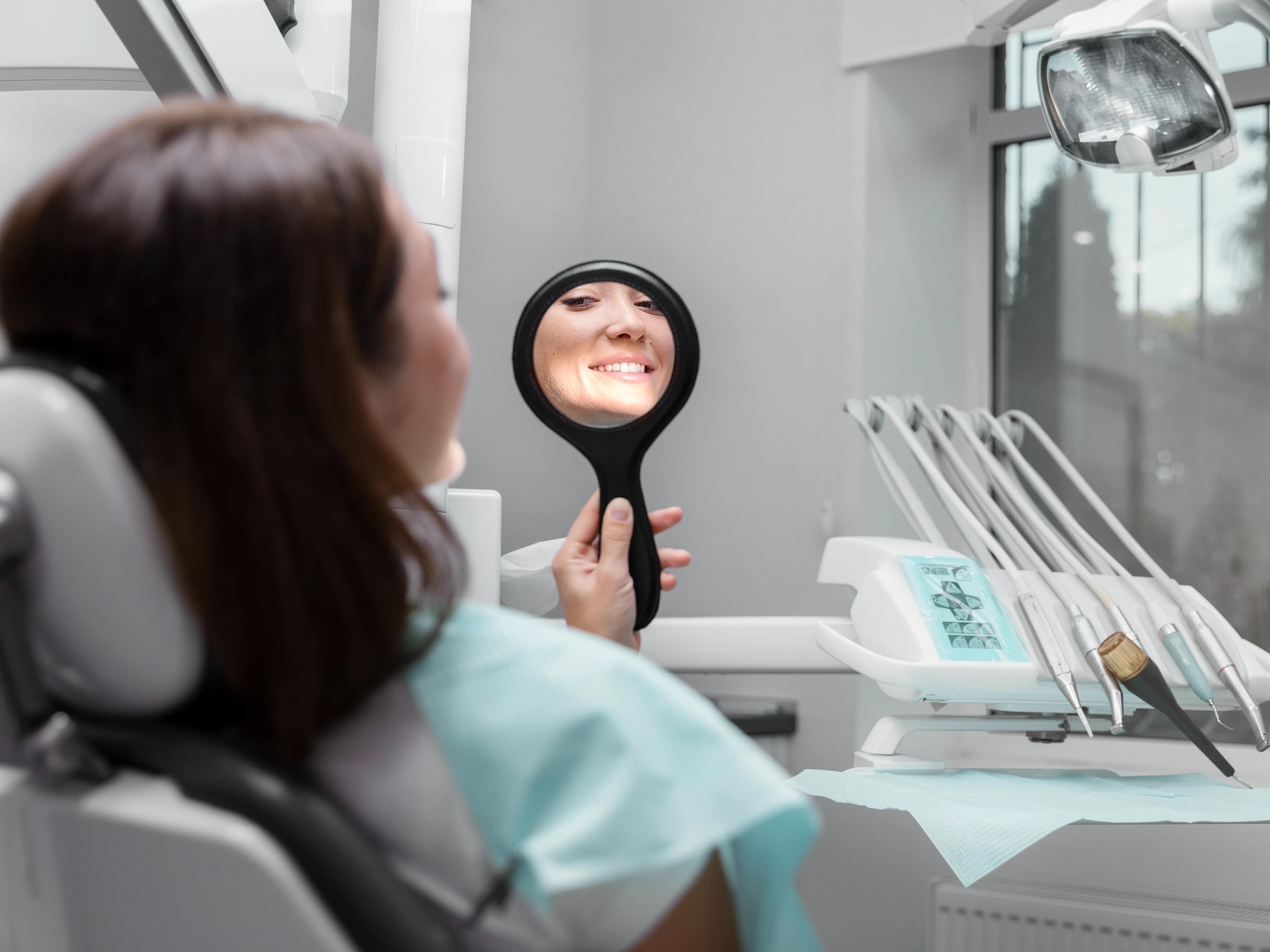 Close up patient looking mirror