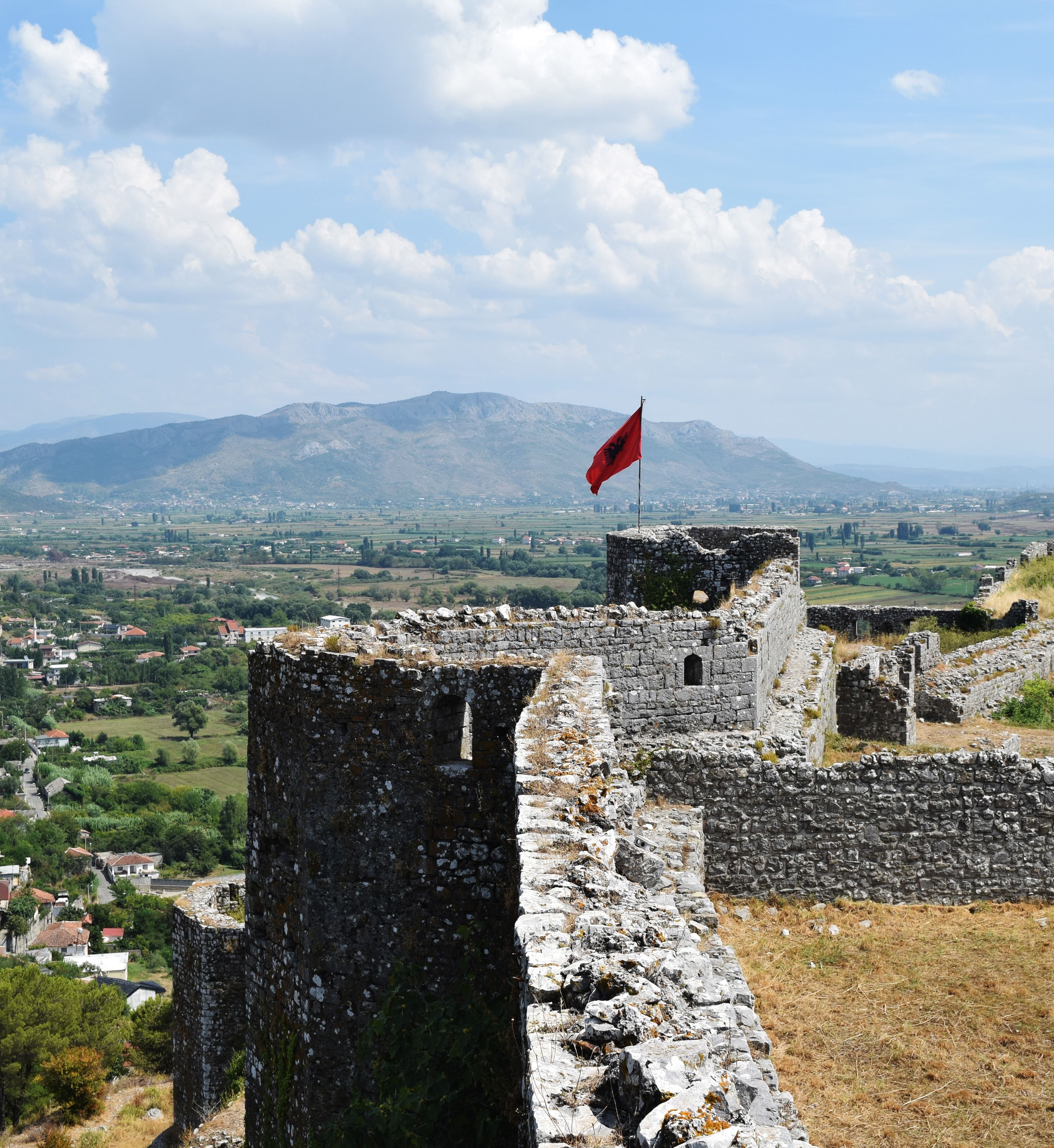  The flag flutters on the ancient castle wall of Rozafa Castle ,Shkoder