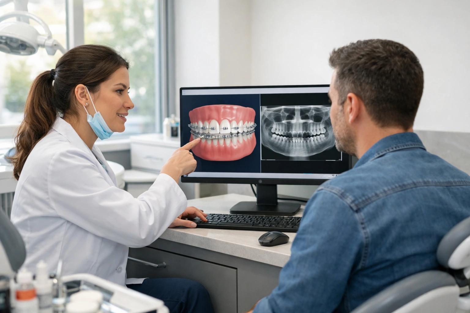 Doctor showing braces