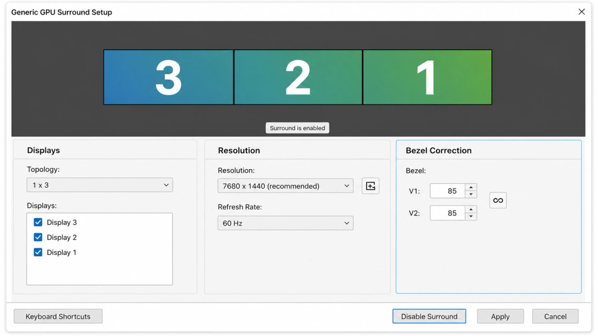 Software setup for triple screen - adjusting basels