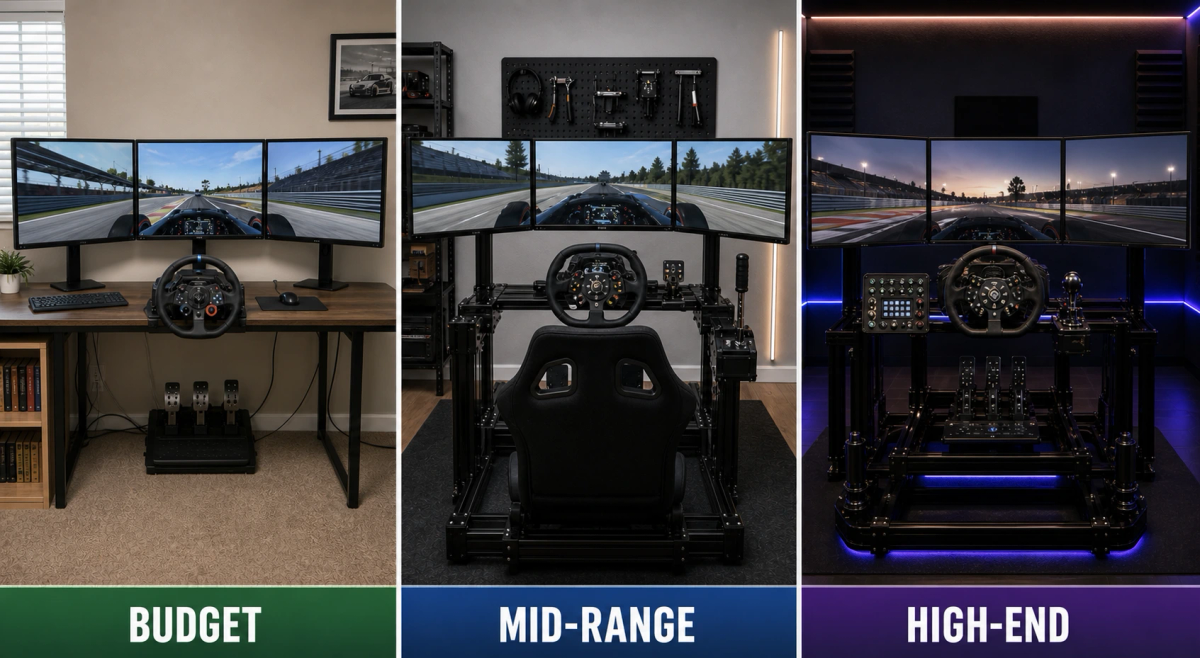 Budger, mid-range and highend setup photos of simracing setup
