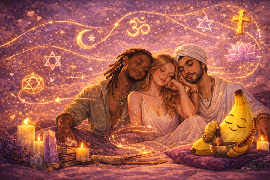 Warm cream background. Titled 