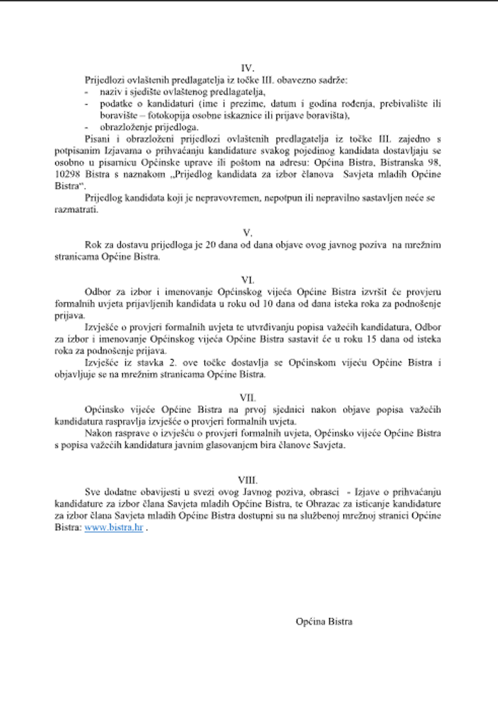 PONOVLJENI JAVNI POZIV za isticanje kandidatura za izbor članova Savjeta mladih Općine Bistra - fotografija 2