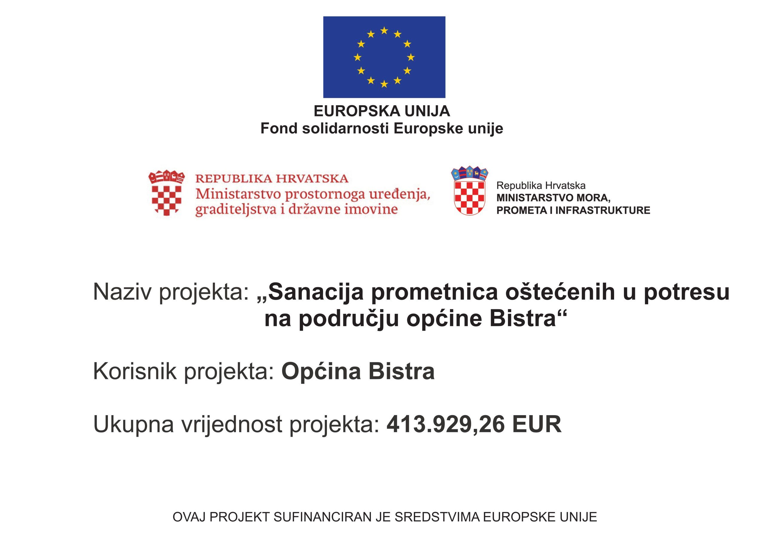 Sanacija prometnica oštećenih u potresu na području općine Bistra