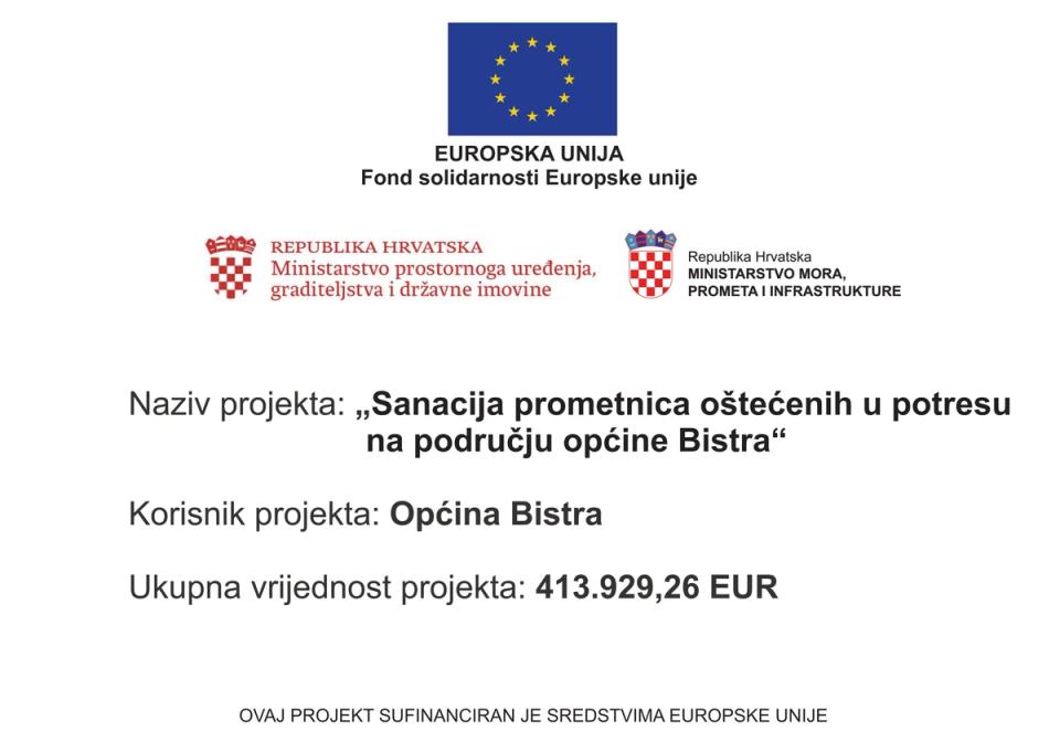 Sanacija prometnica oštećenih u potresu na području općine Bistra