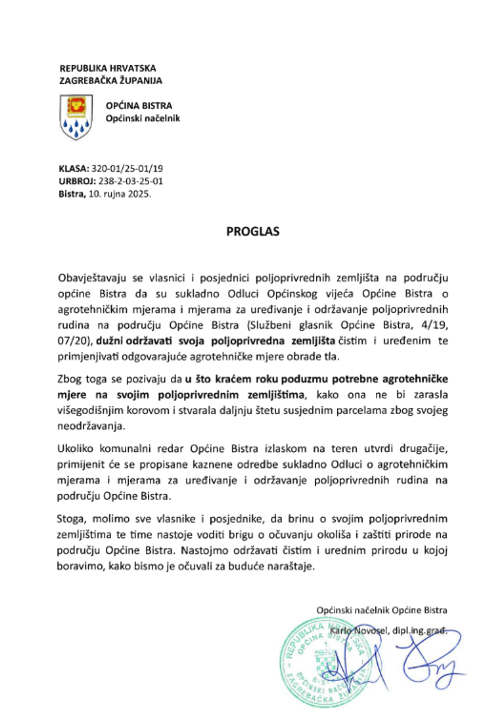 PROGLAS VLASNICIMA POLJOPRIVREDIH ZEMLJIŠTA - fotografija 1