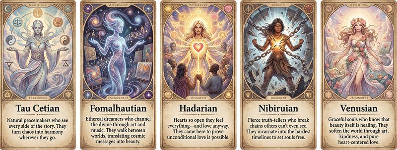 The top 5 starseed types discovered in 2025: Tau Cetian, Fomalhautian, Hadarian, Nibiruian, and Venusian