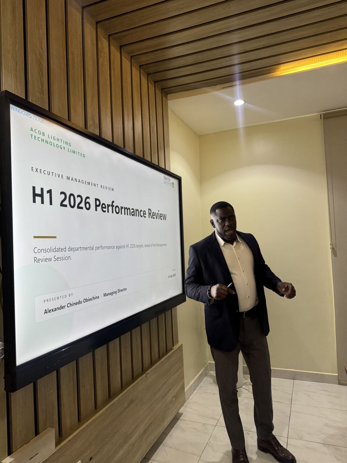 Managing Director Alexander Chinedu Obiechina presenting the H1 2026 Performance Review