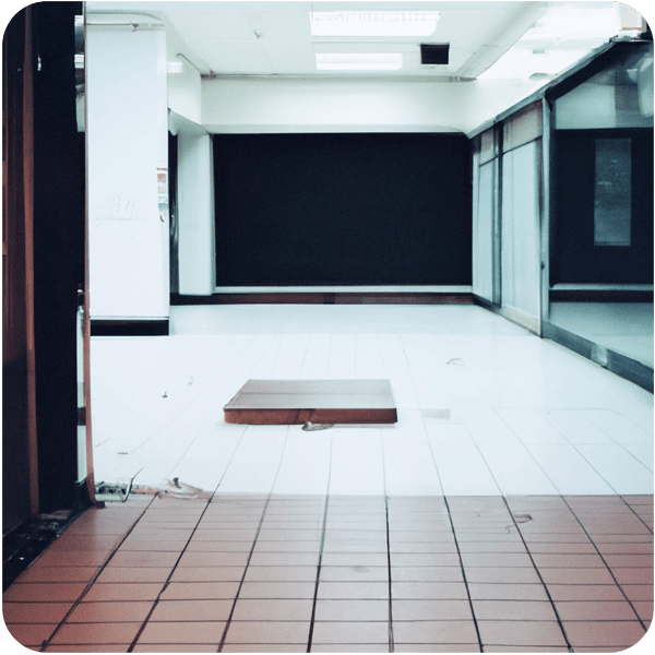 Scene from a memory about an empty shop space in a closed down arcade in Cardiff, Wales