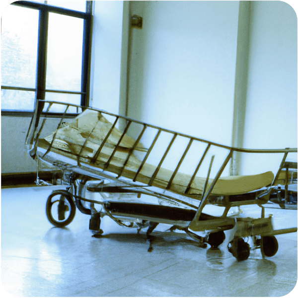 Scene from a memory being in an empty stretcher inside a hospital in Paris in 1991