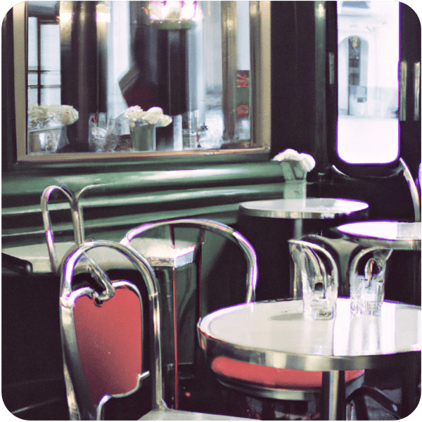 Scene from a memory about an empty Cafe de Flore in Paris