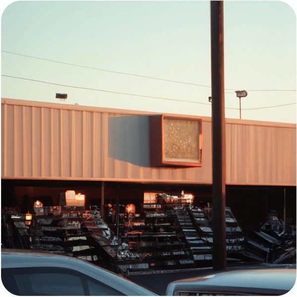 Scene from a memory about a music store in a parking lot