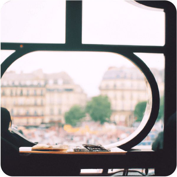 View of Paris seen through the window of Cafe de Flore, 35mm