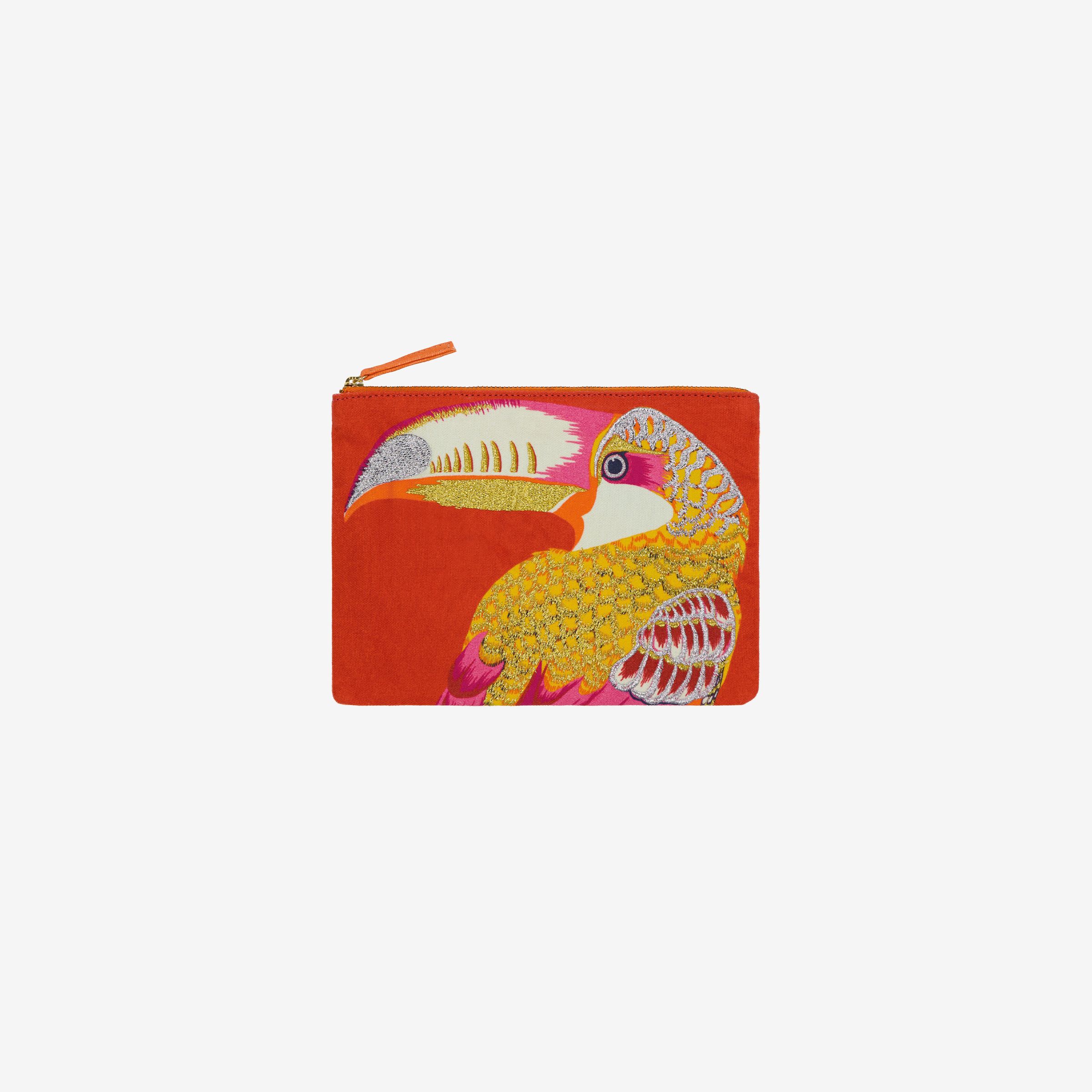 Embroidered Pouch - Toucan - Red