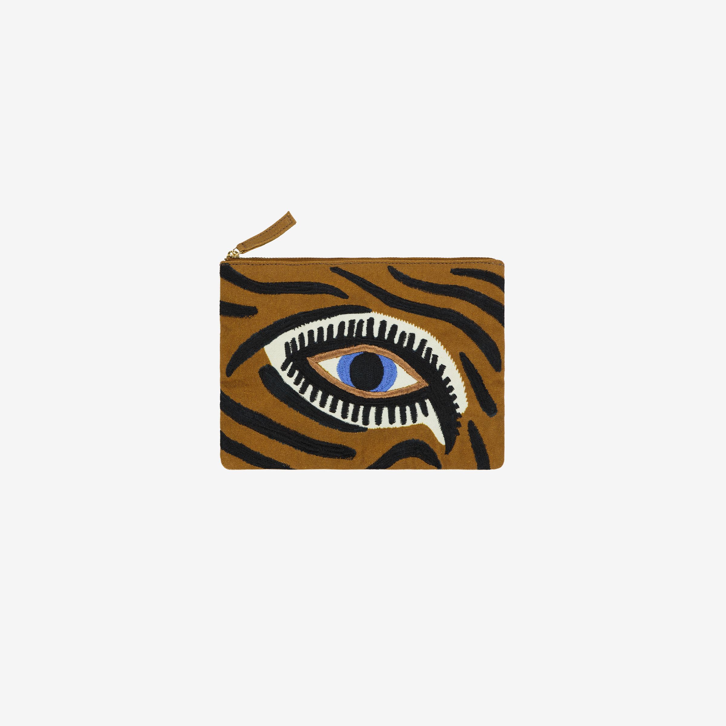Embroidered Pouch - Tiger Eyes - Caramel