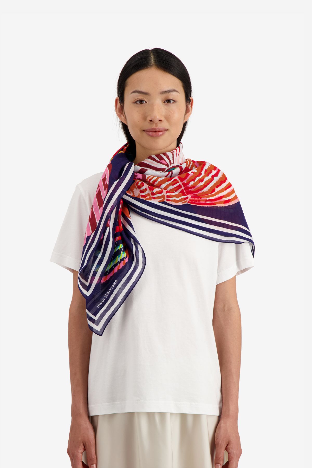 Foulard carré de soie Nautiles bonbons