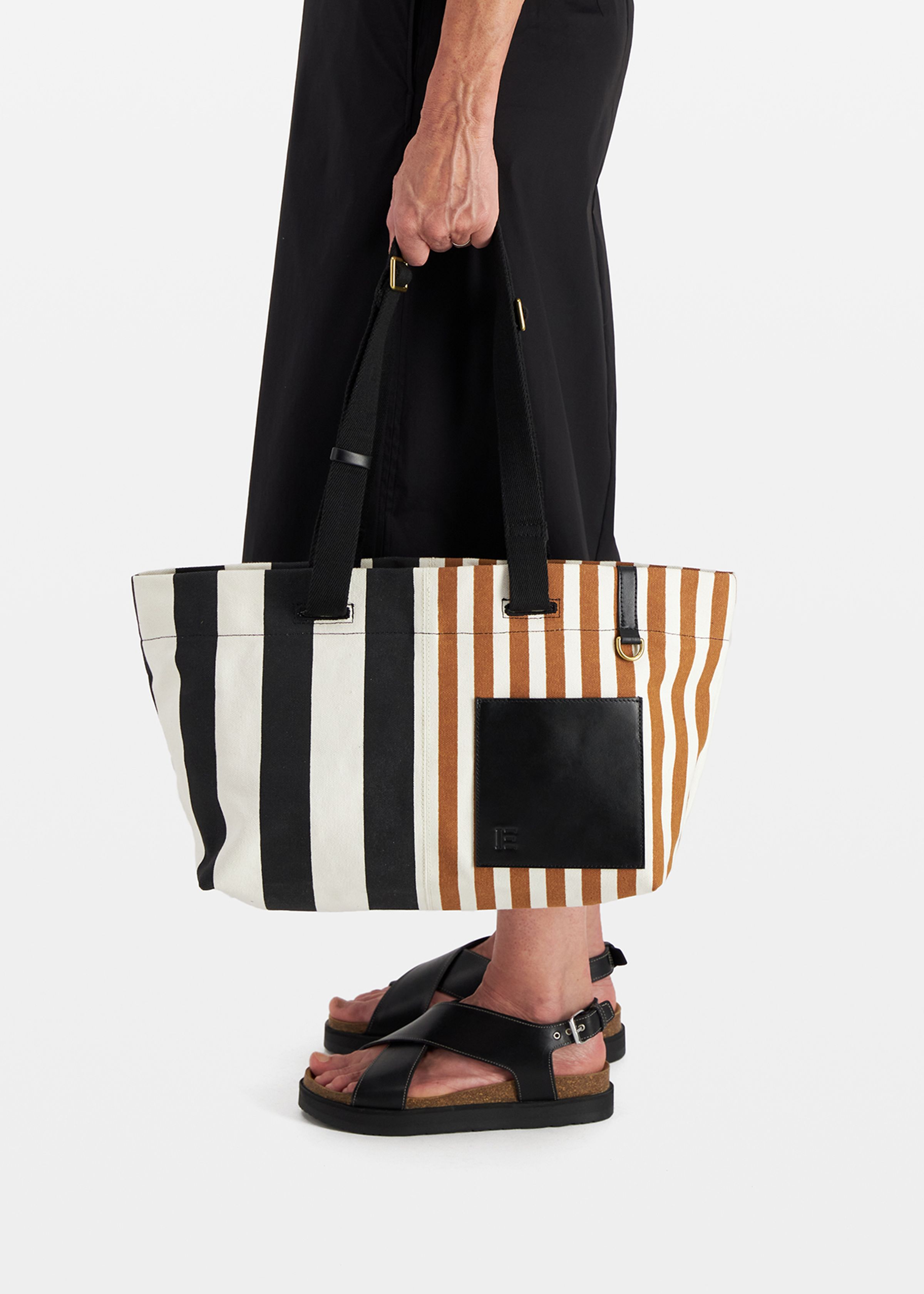 Carrier Strap Bag S - Bicolor Stripes - Black
