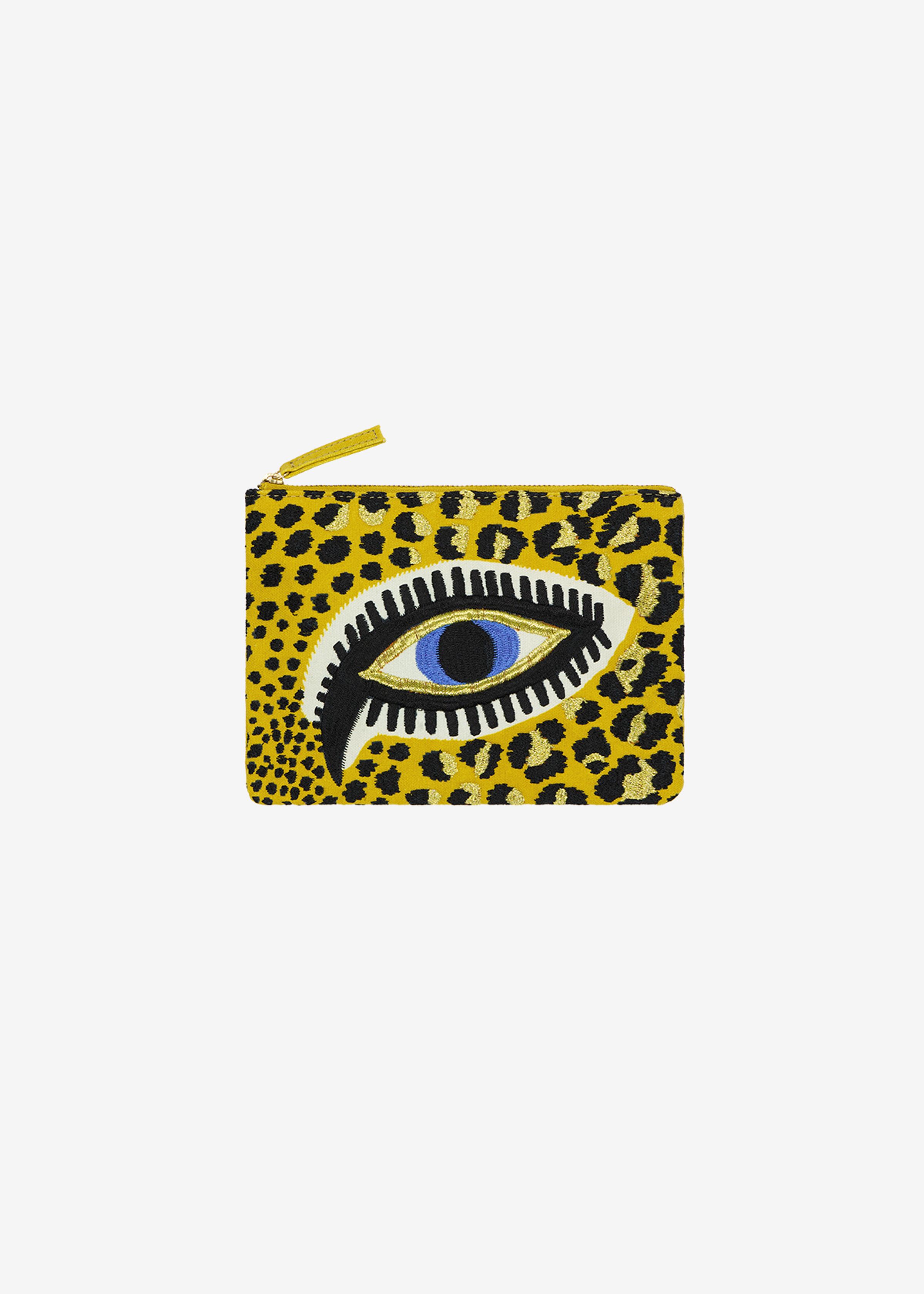 Embroidered Pouch - Leopard Eyes - Yellow