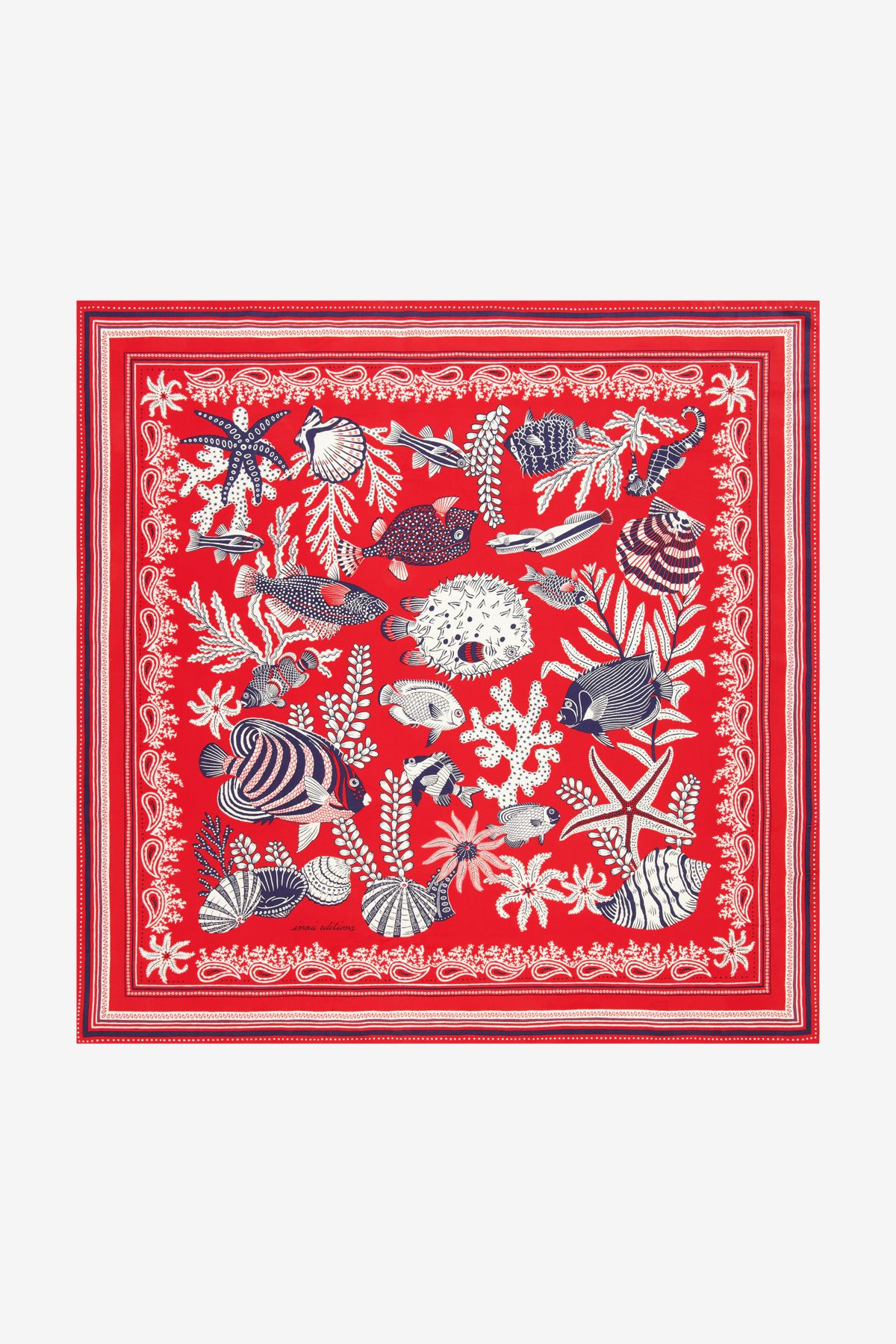 Red square scarf 100 – Iconic in silk and cotton – Neptune — Inoui