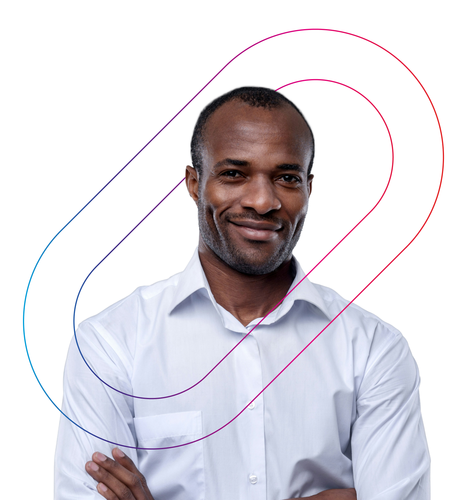 Black man smiling with abstract image overlaid