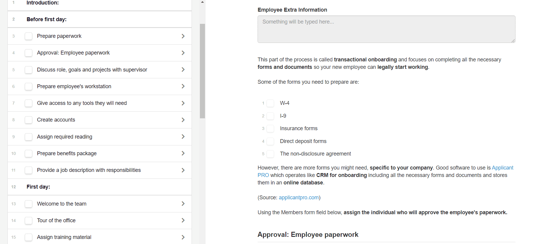 Process.st is the simplest employee onboarding software with a checklist-based structure and tons of templates