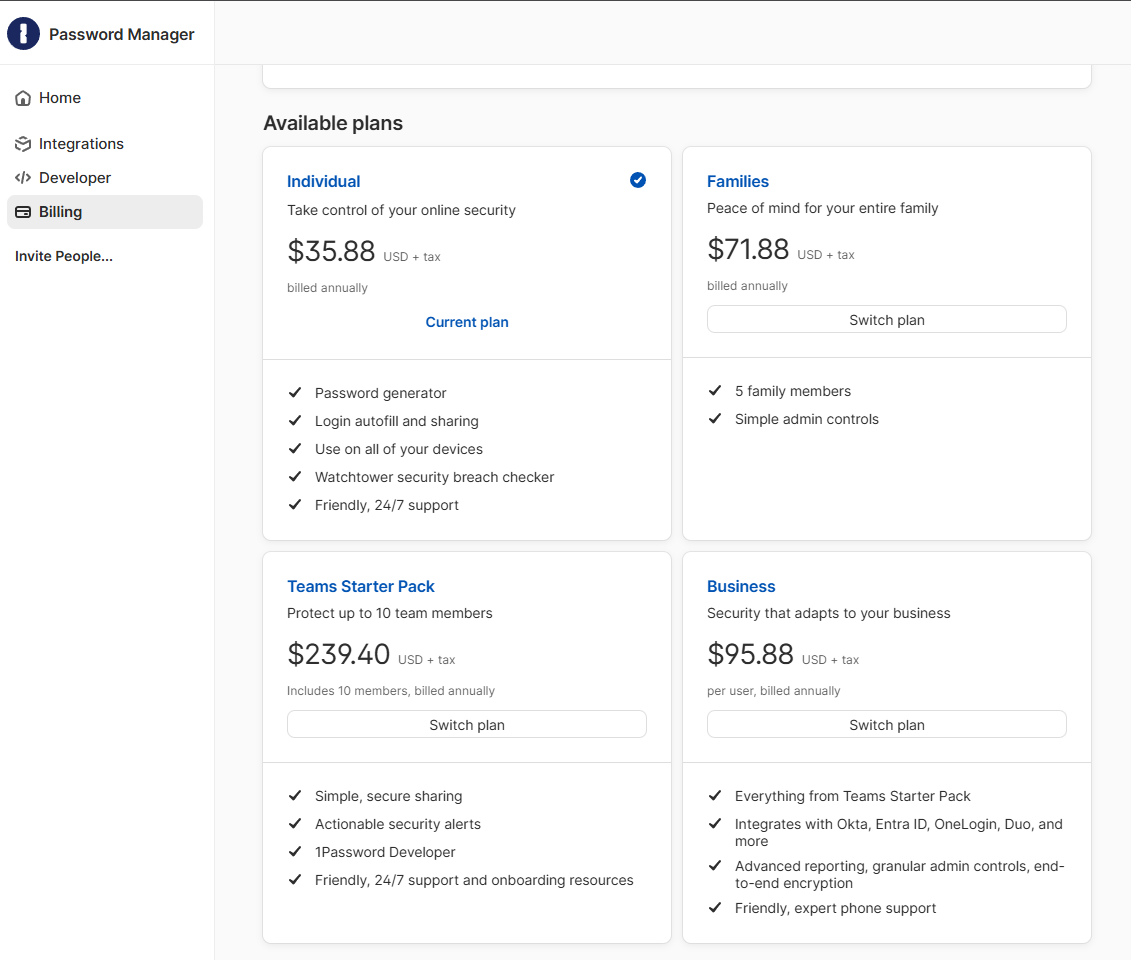 1password pricing plans