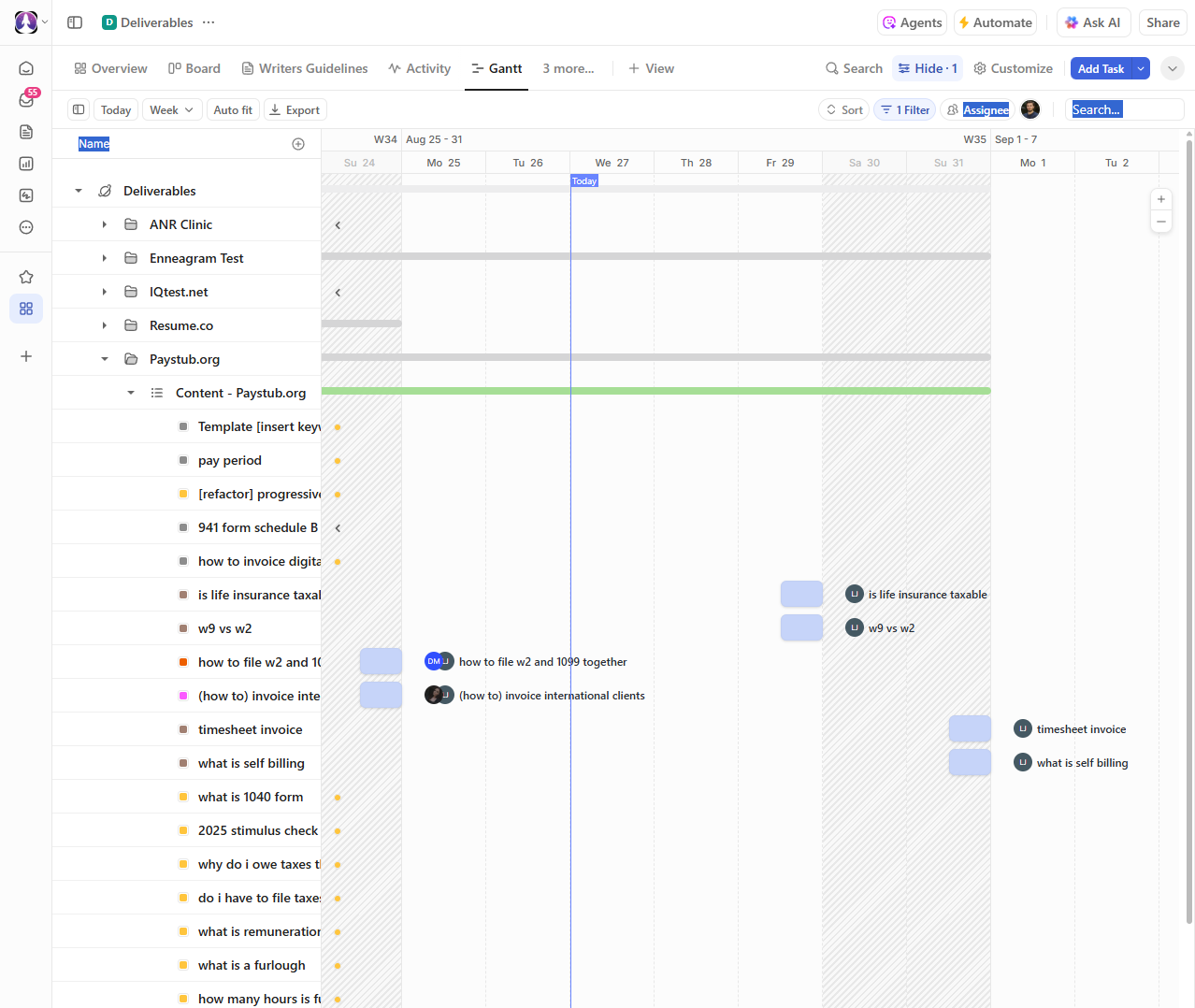 clickup gantt view