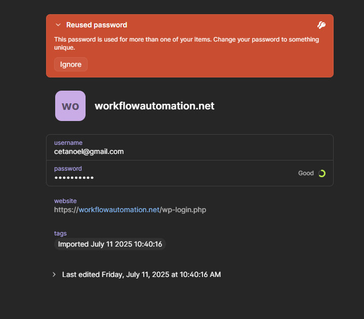1Password reused password