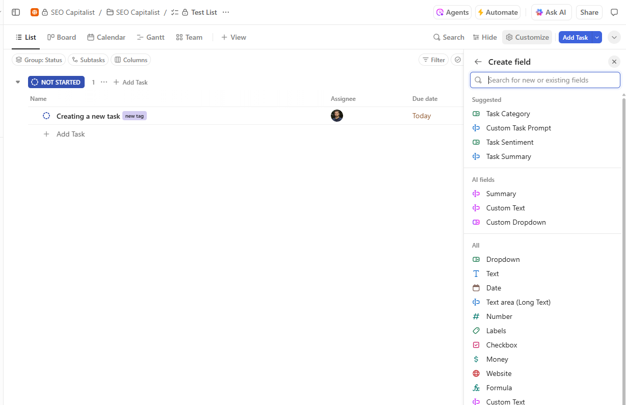 clickup custom fields