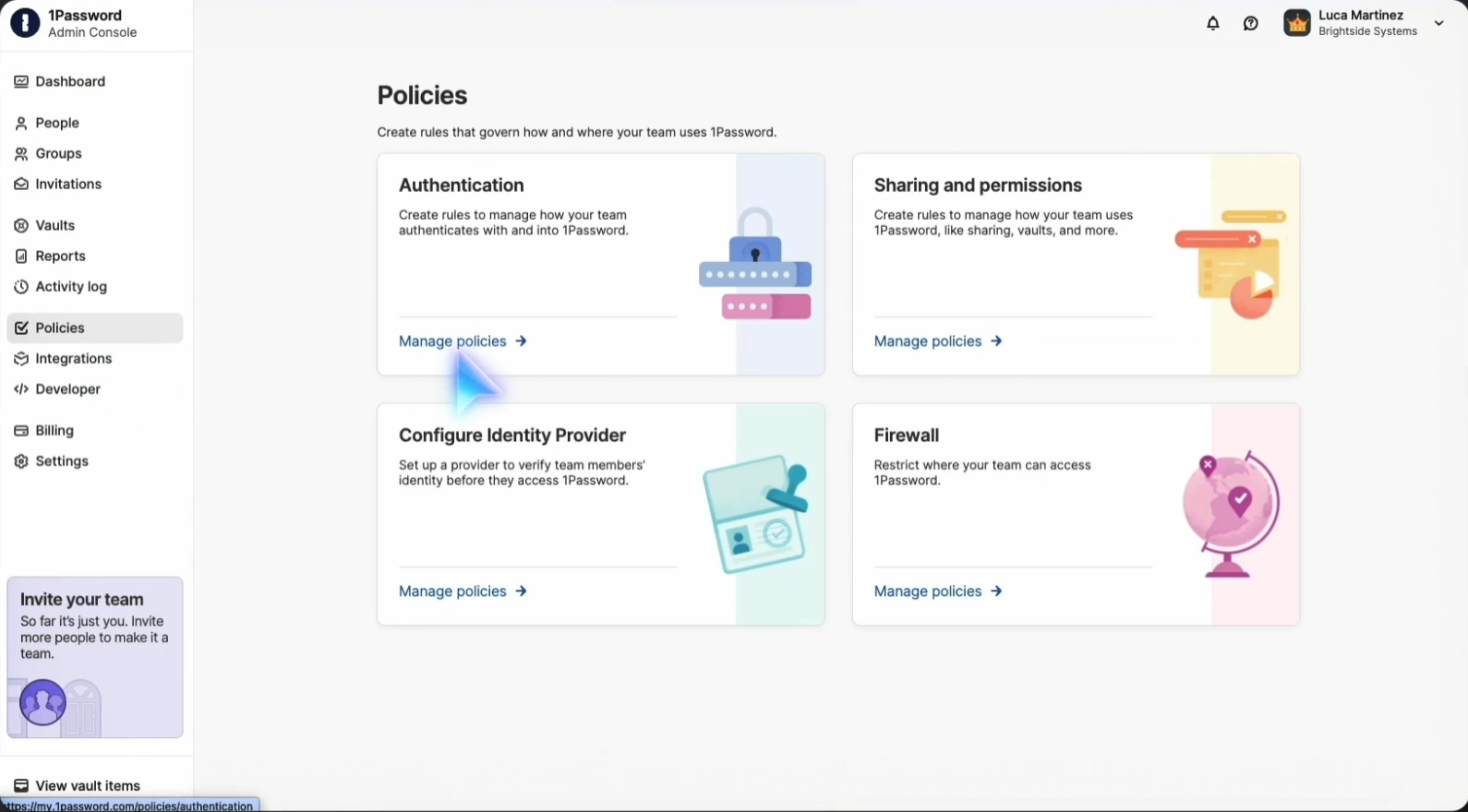 1Password enterprise dashboard