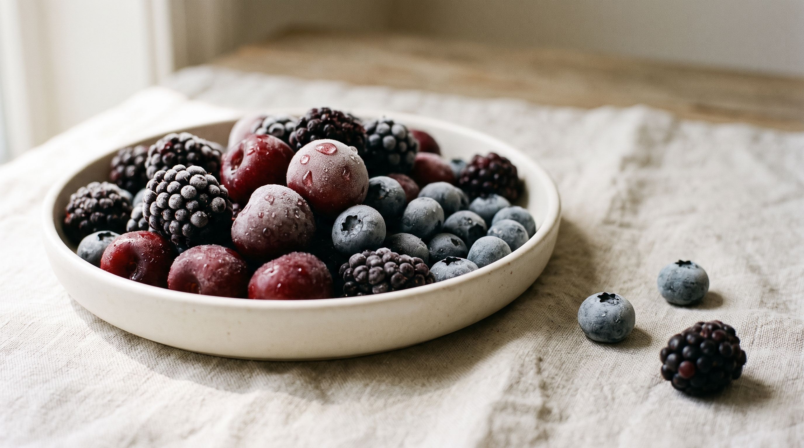 A bowl of frosted berries