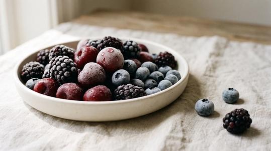 A bowl of frosted berries