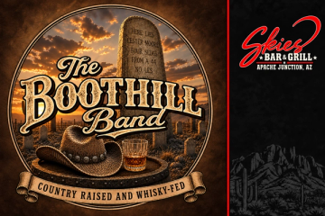 Boothill Band’s illustrated emblem with cowboy hat and desert cemetery; band artwork