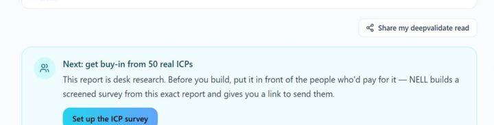 The ICP survey: turn the desk research into real buyer signal with one link and a scored go/kill verdict.