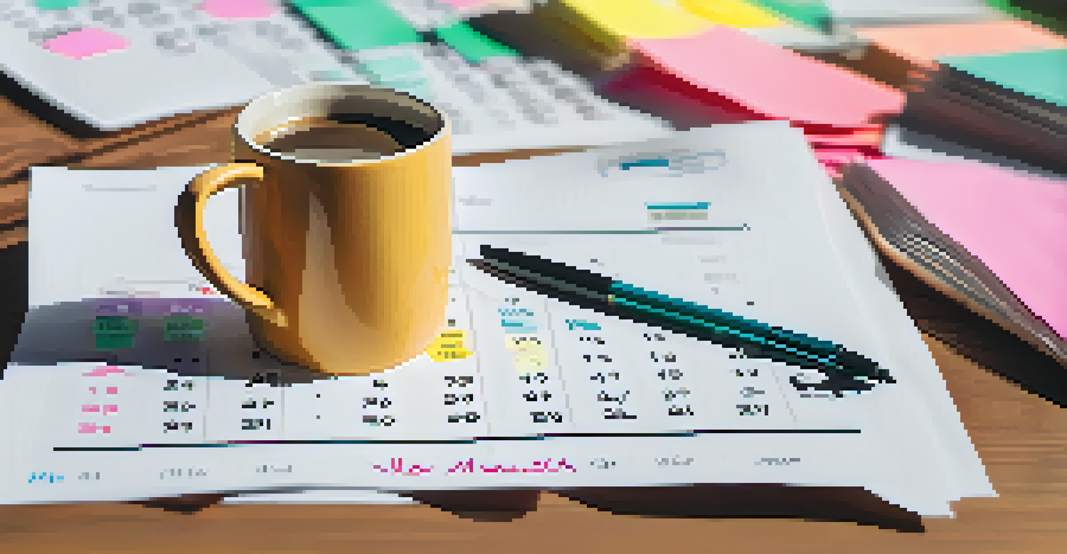 A close-up view of a calendar with payment deadlines marked, next to a pen and a coffee cup, in soft morning light.