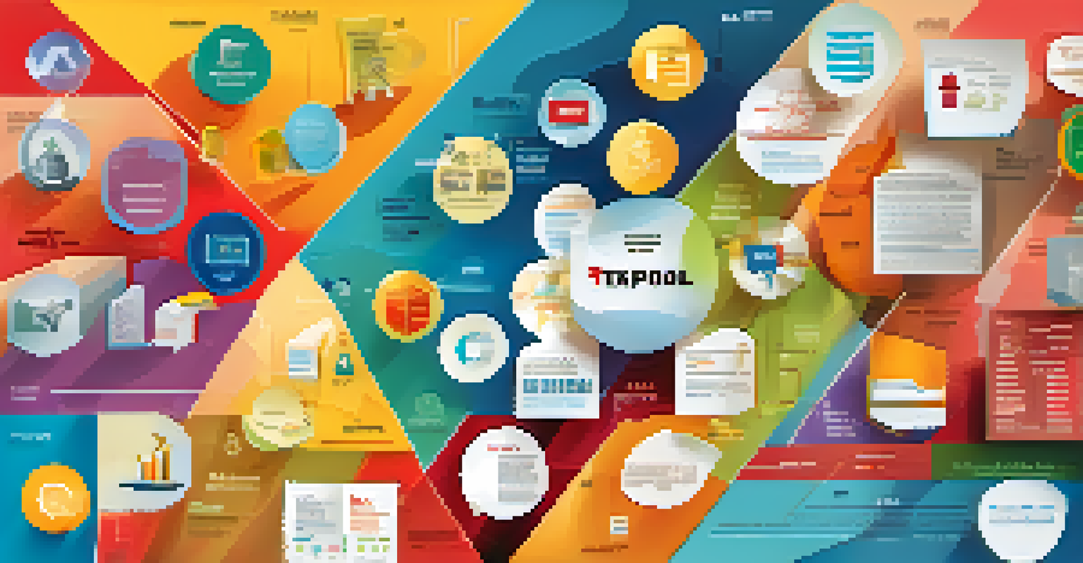 An infographic depicting different types of taxes for international businesses with icons and descriptions.