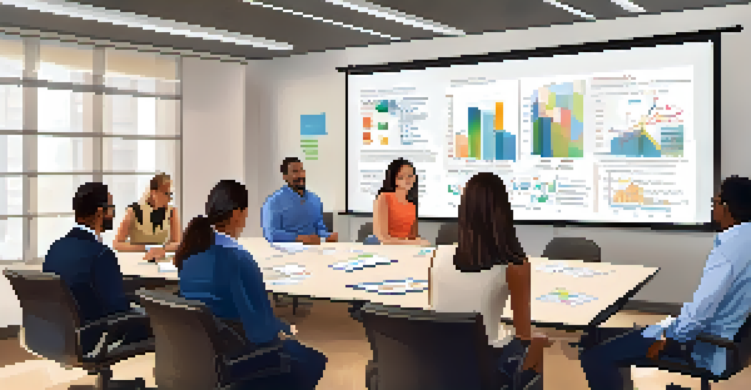 A diverse group of employees participating in a training session on tax compliance at a conference table.