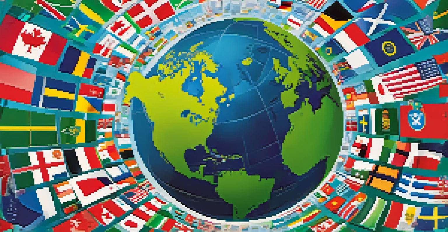 A globe surrounded by country flags and tax symbols, representing multi-jurisdictional taxation.