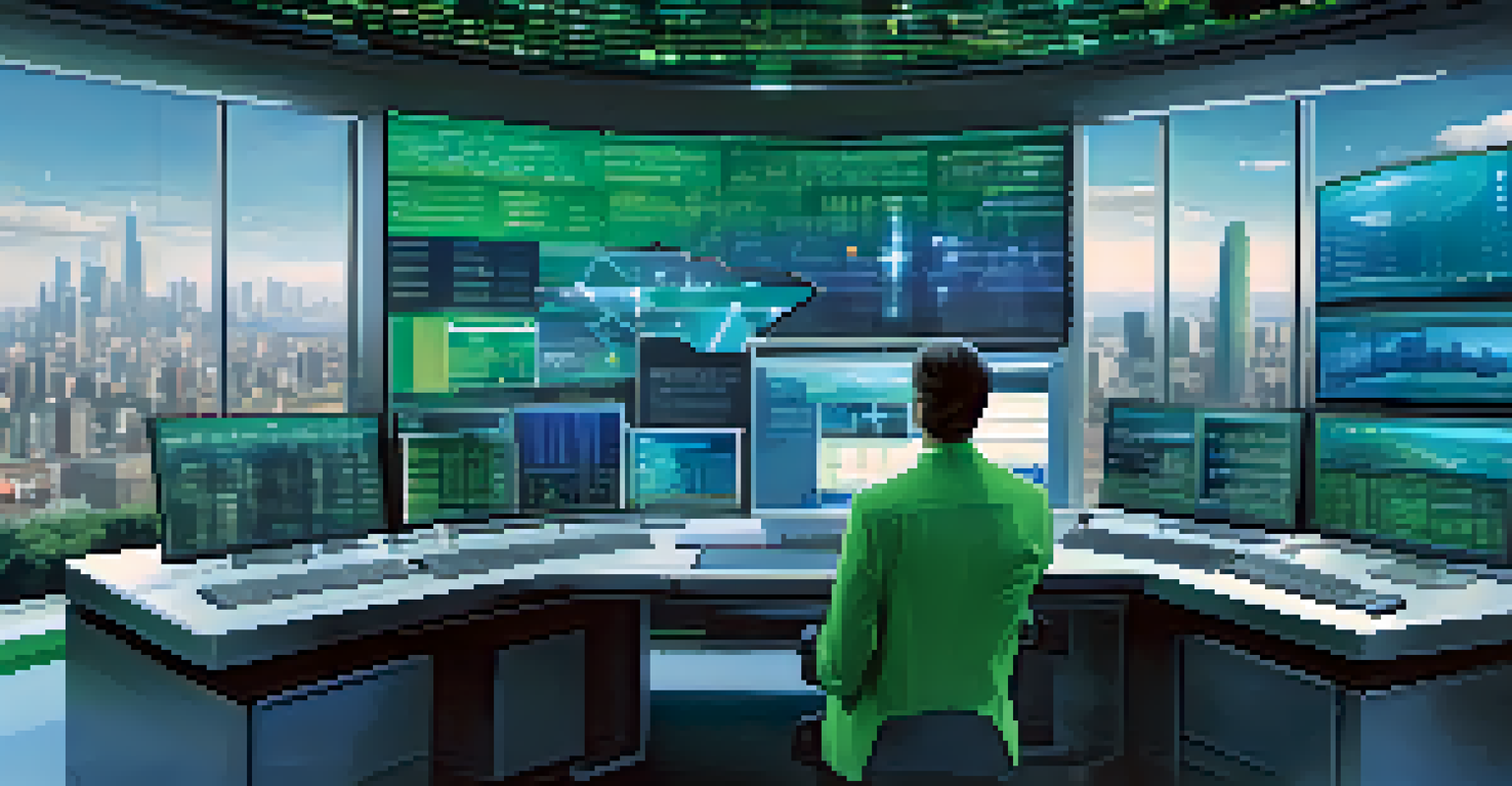 A conceptual image of AI analyzing tax data with a futuristic computer interface.