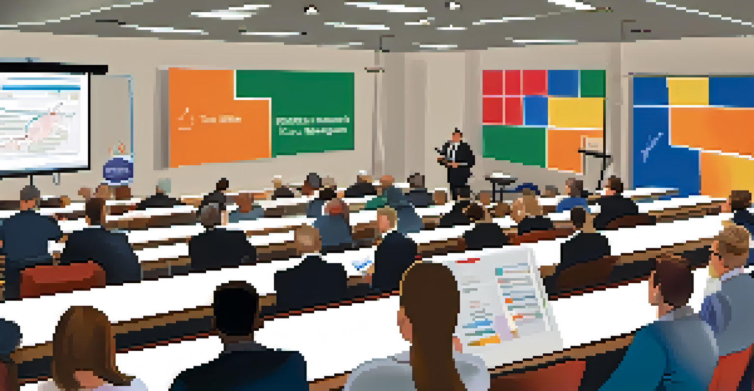 A lively tax workshop with a speaker presenting to an engaged audience, displaying tax law changes on a screen.